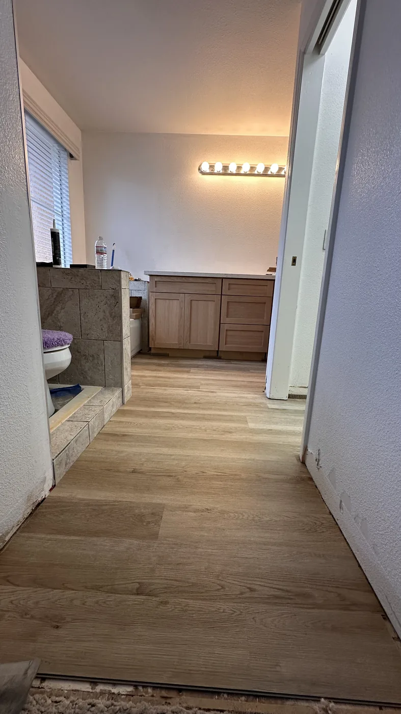 New bathroom flooring and vanity